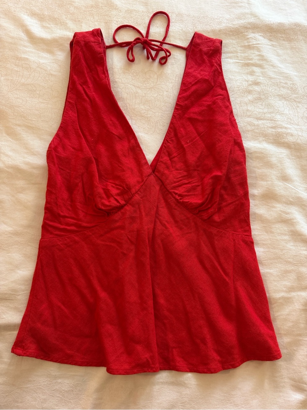 Abercrombie & Fitch Red V-Neck Tie-Back Top